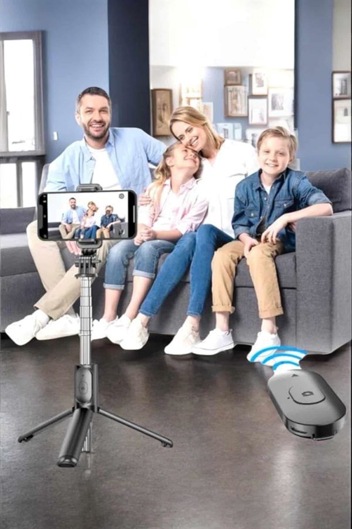 Kumandalı Tripod Telefon Tutucu Selfie Çubuğu 360 Derece Dönebilen