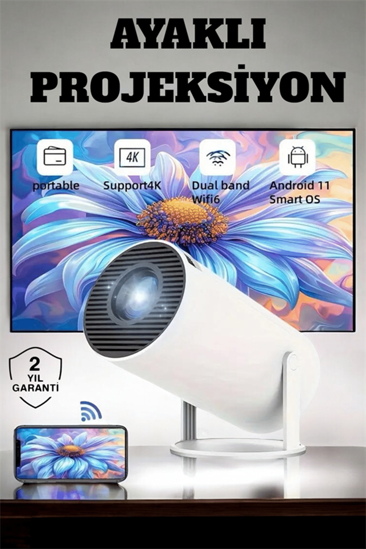 130 İnç Geniş Ekran ve 4K Destekli Full HD Projeksiyon Cihazı