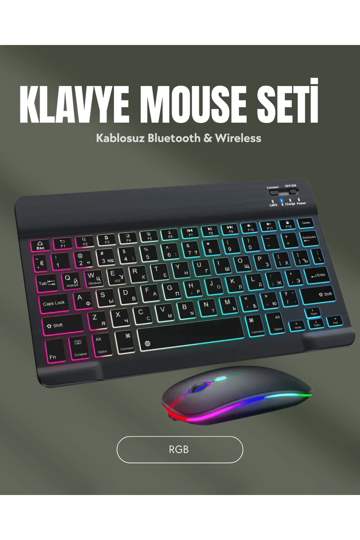 RGB Aydınlatmalı Şarjlı Kablosuz Klavye ve Mouse Seti – Modern ve Kompakt Tasarım