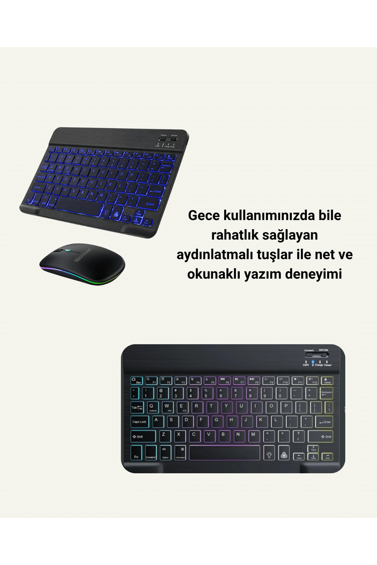 RGB Aydınlatmalı Şarjlı Kablosuz Klavye ve Mouse Seti – Modern ve Kompakt Tasarım
