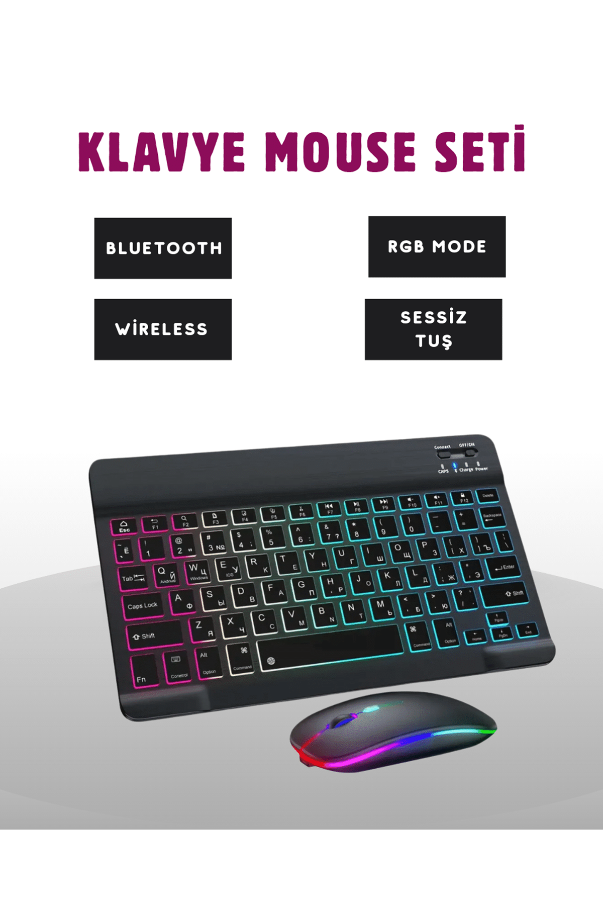 Türkçe Q Klavye Düzenli RGB Kablosuz Klavye Mouse Set