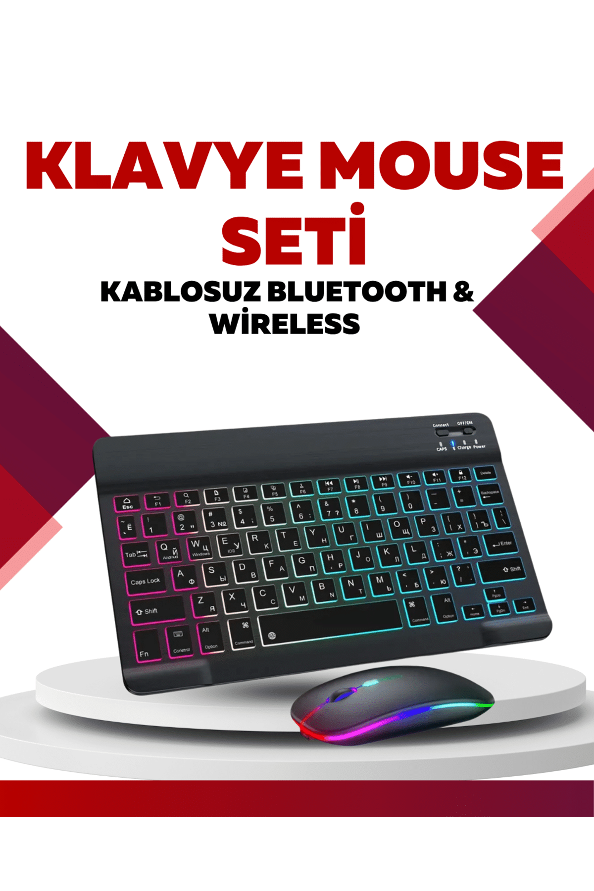 Bluetooth 5.3 Destekli Şarjlı Taşınabilir Klavye + Mouse Kombinasyonu