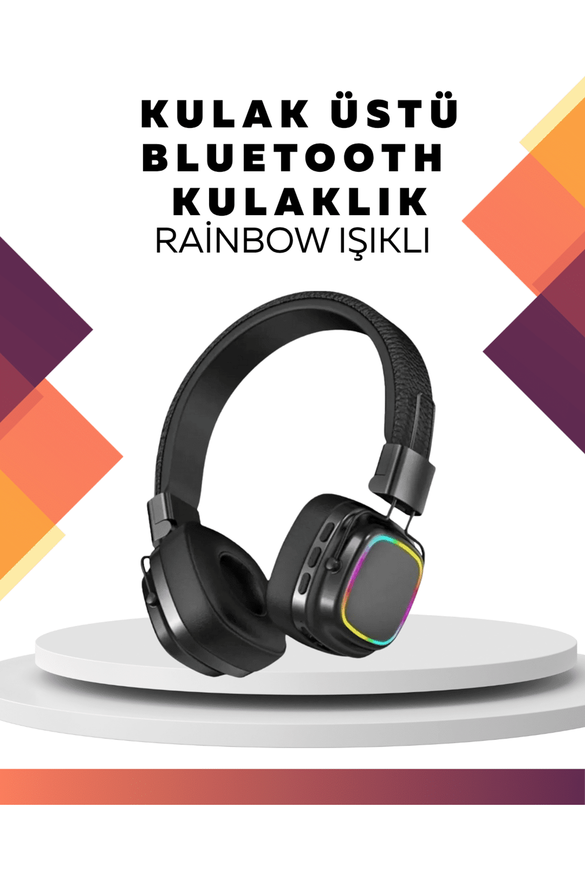 Kablosuz RGB Işıklı Katlanabilir Bluetooth Kulak Üstü Kulaklık