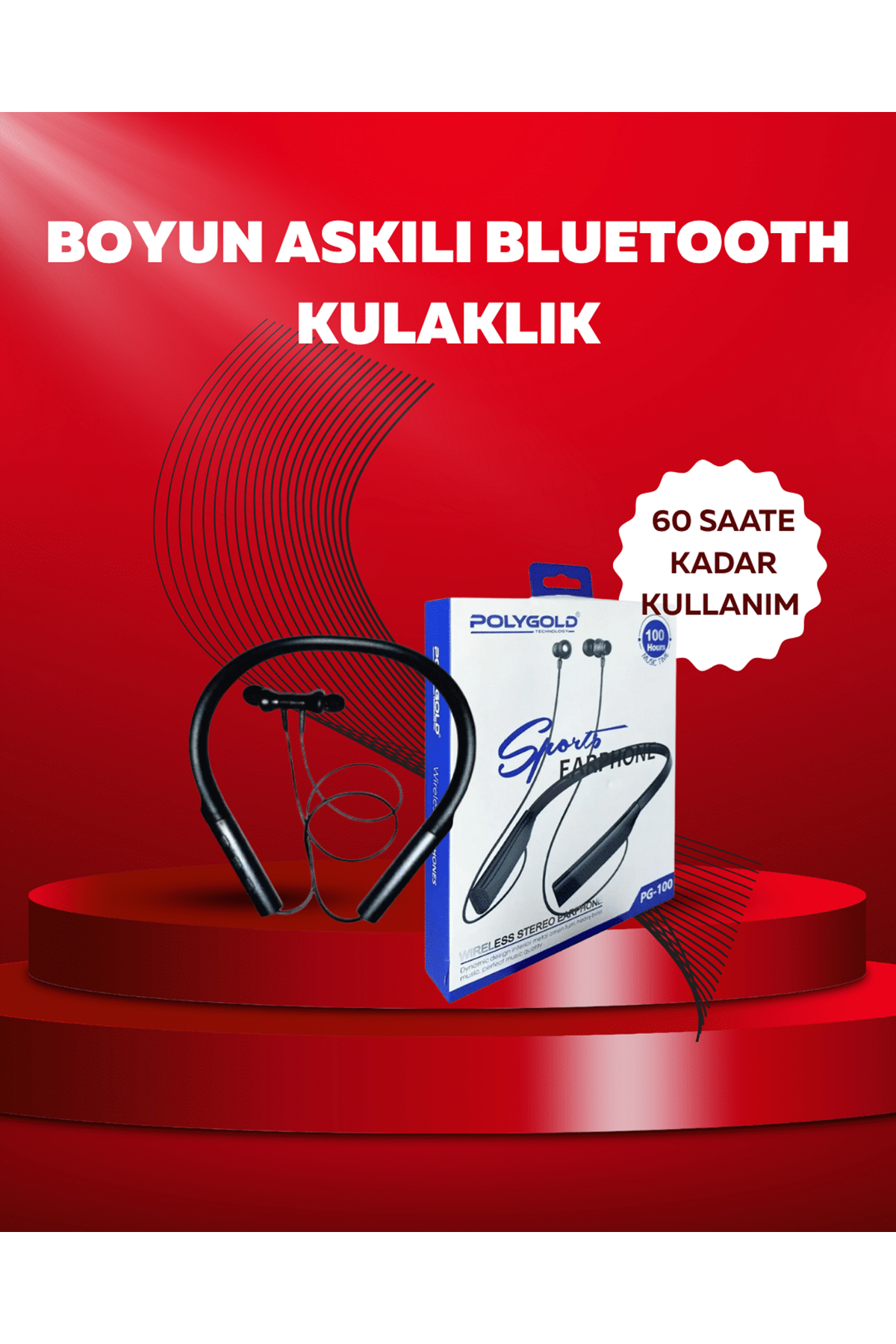 Polygold PG-100 Bluetooth 5.0 Boyun Bantlı Kulaklık – 50 Saat Konuşma Süresi, Type-C Şarj