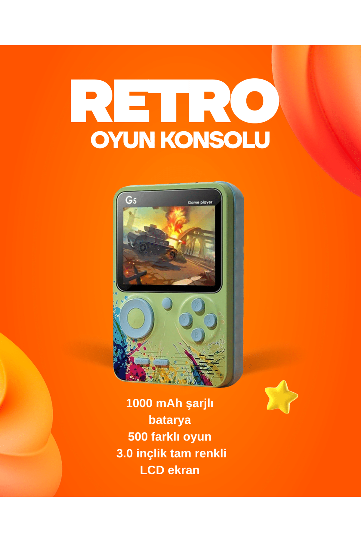 500 Oyun Hafızalı G5 Game Box – Renkli LCD Ekranlı