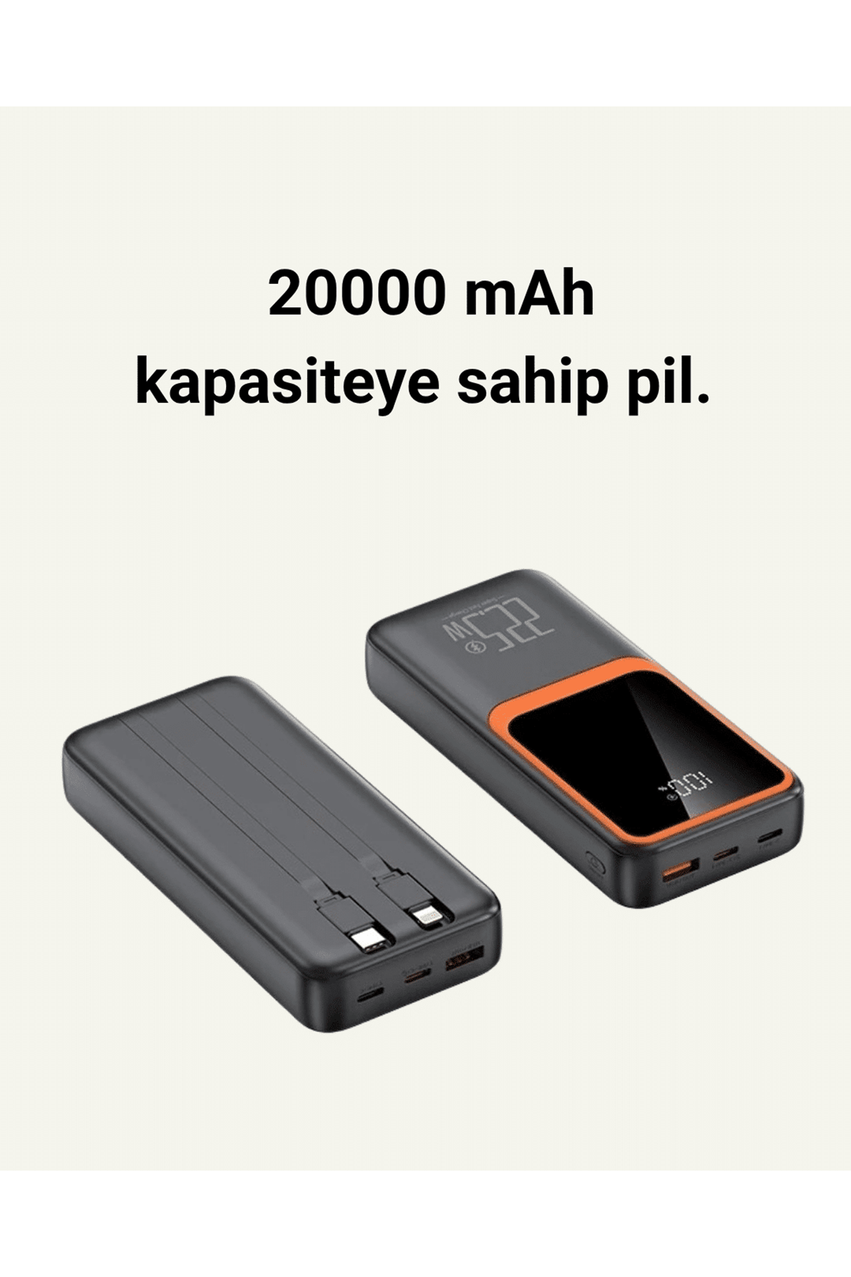 Taşınabilir Şarj Cihazı 20000 mAh | 22.5W Hızlı Şarj + Dijital Ekran + Kablo Dahil