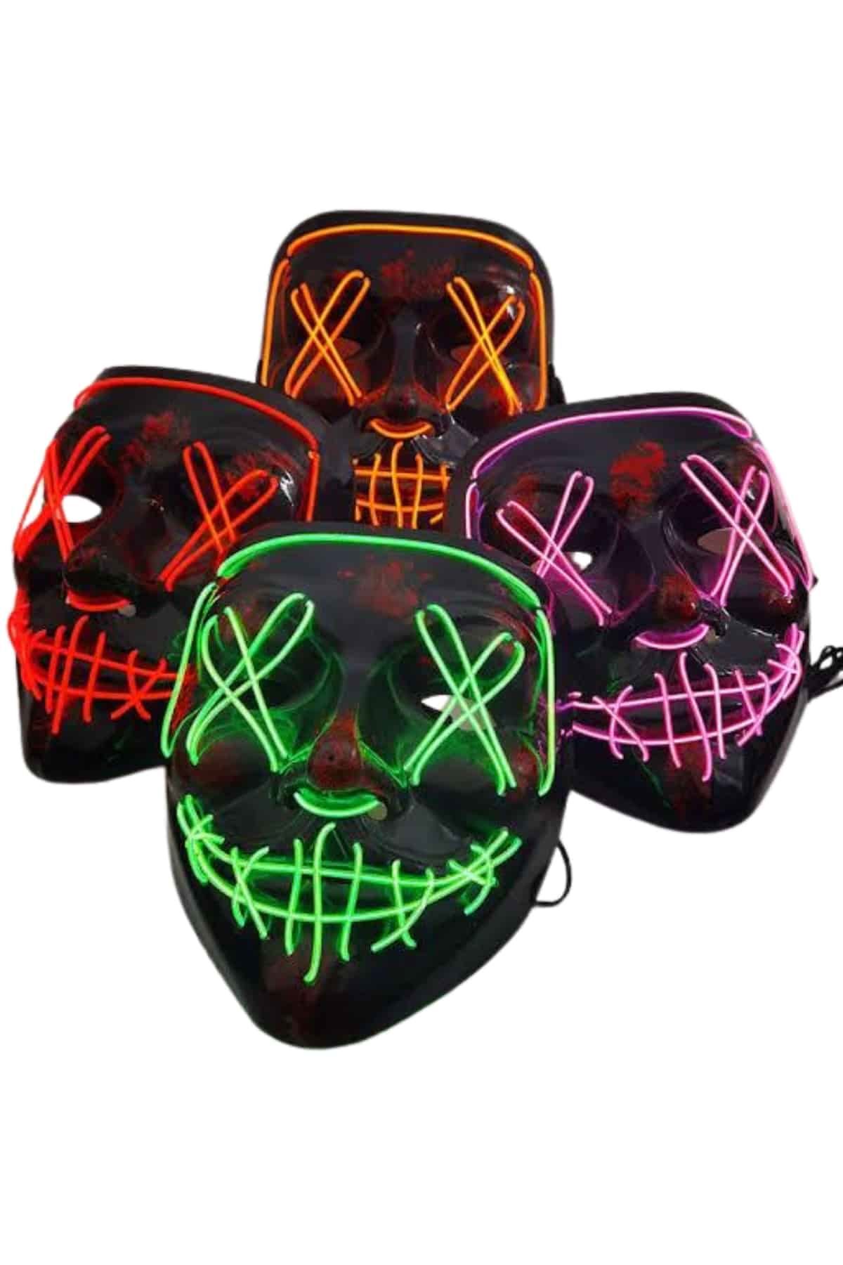 Led Işıklı Neon Maske Cadılar Bayramı Maskesi Korkunç Korku Maskesi