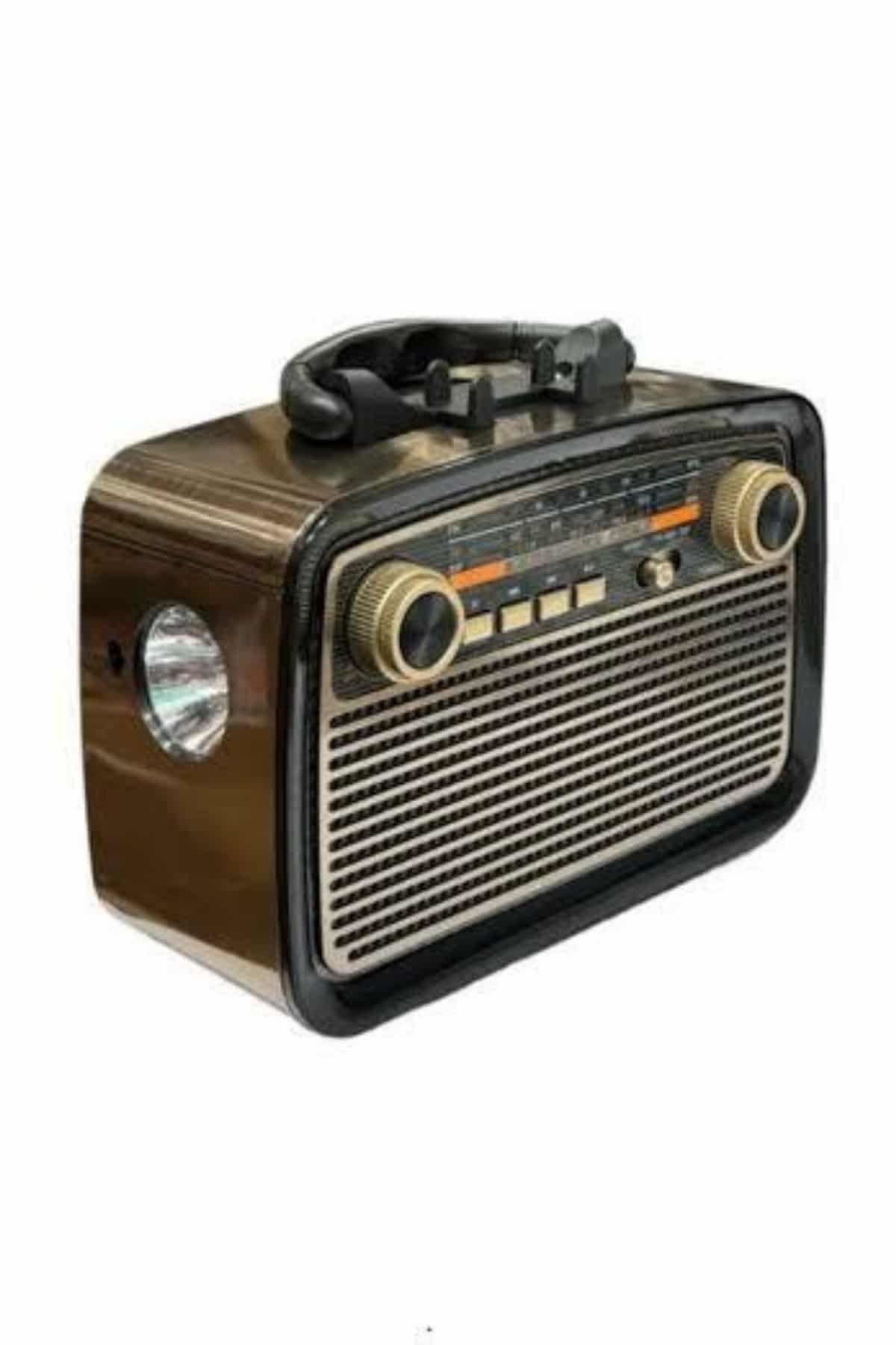 Nostalji Radyo Bluetooth Hoparlör USB-SD Kart Giriş Led Fener Işıklı Bataryalı Pilli