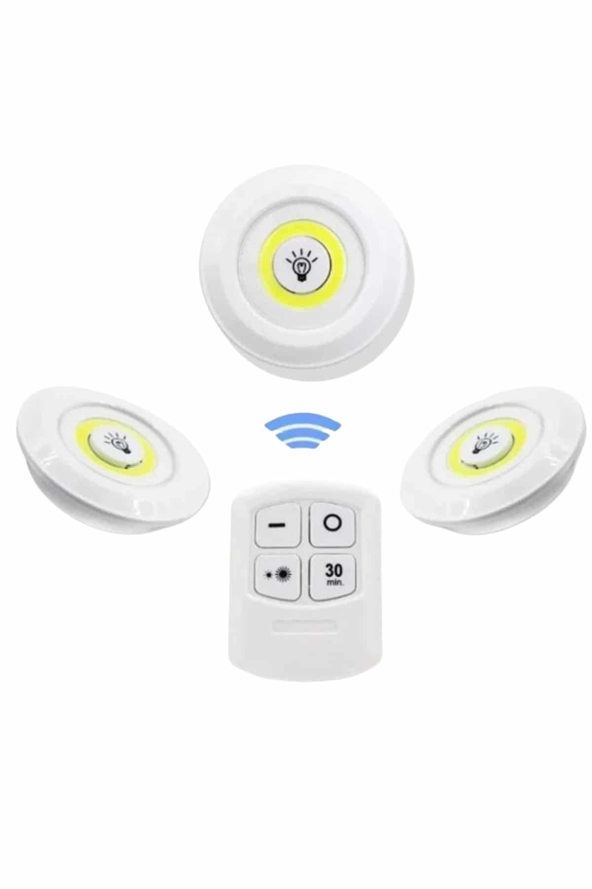 Dolap Işığı Mutfak Rafı Işığı Uzaktan Kumandalı 3 Lü Spot Led Lamba