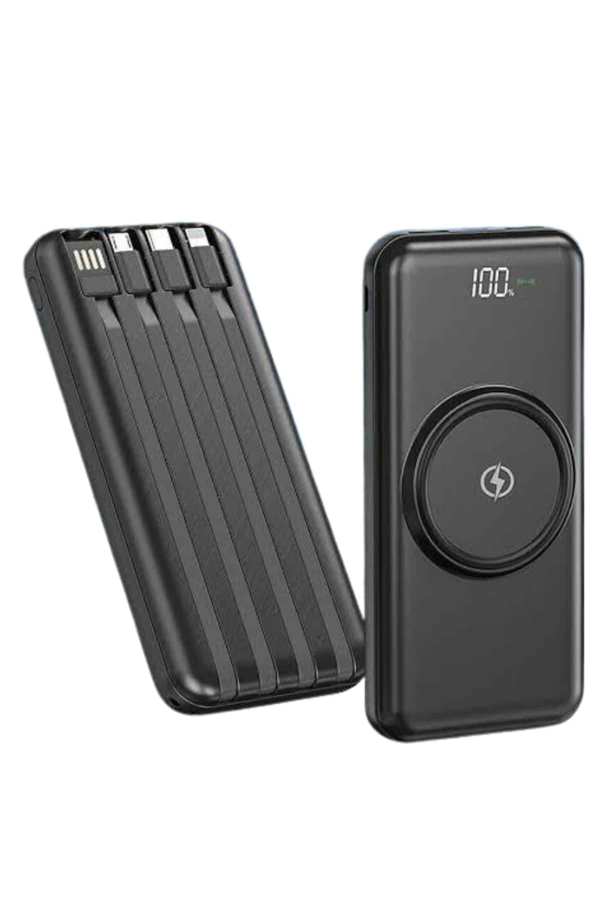 Kablosuz Çoklu Şarj Girişli 10.000 Mah Kablolu Powerbank Taşınabilir