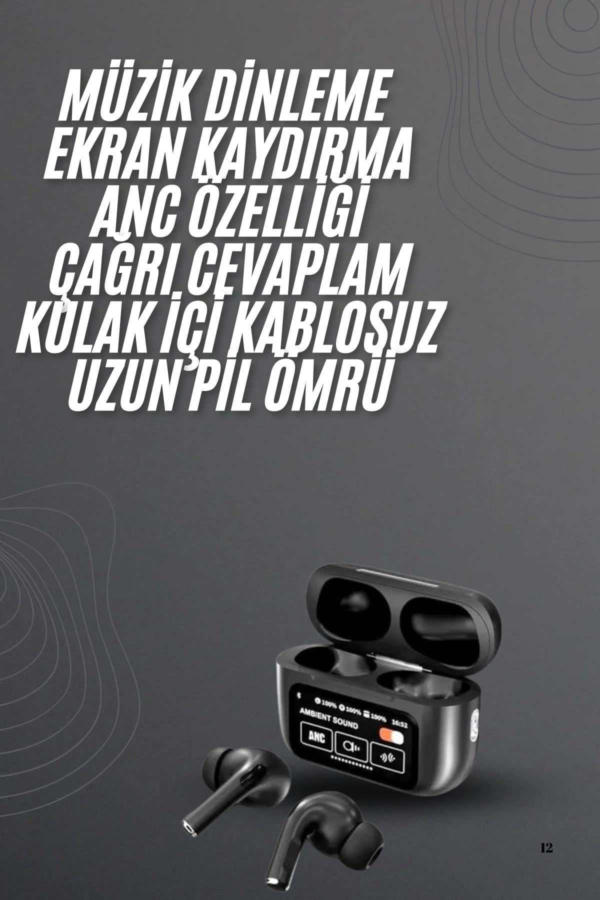 Kulak İçi Bluetooth Kulaklık Ekranlı Müzik Dinleme Çağrı Cevaplama Siyah