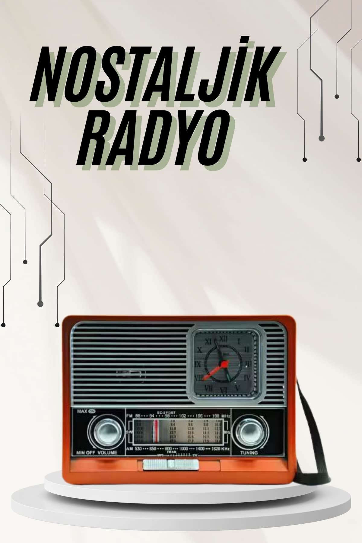 Saatli Fenerli Bluetooth Nostaljik Radyo AUX SD USB Girişli Bluetooth Hoparlör