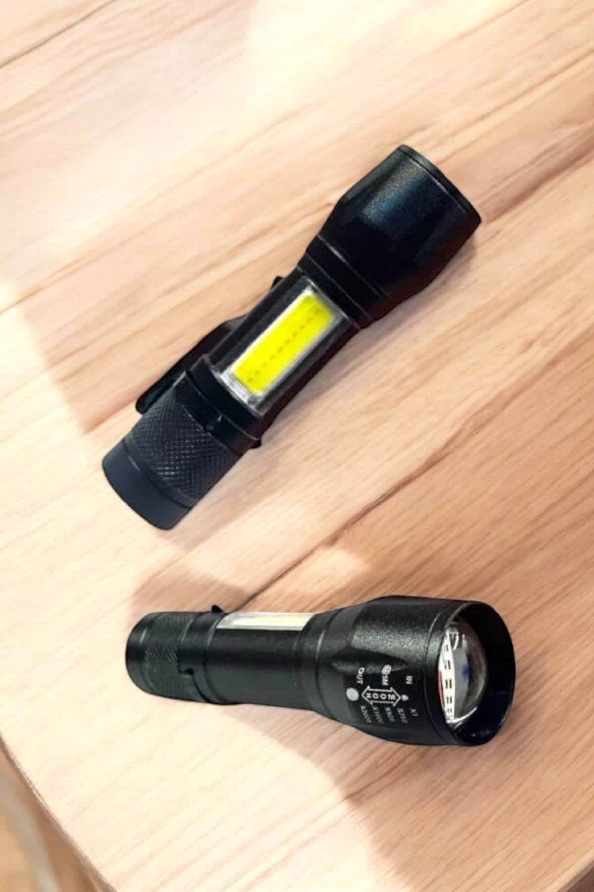 Şarjlı Metal Zoomlu El Feneri Işıldak Led Işık Taşınabilir El Lambası