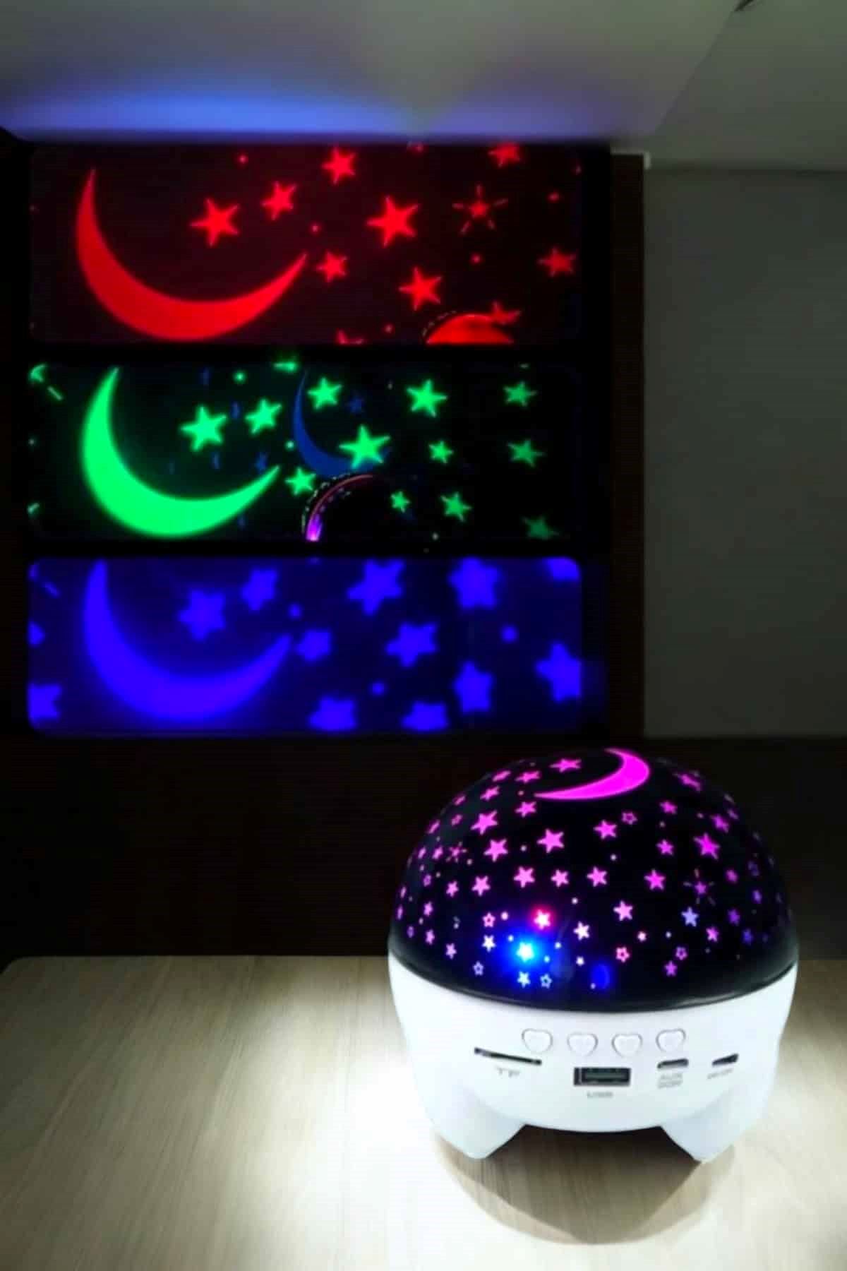 Gece Lambası Projeksiyon Görünümlü Şarjlı Yıldızlı Yuvarlak
