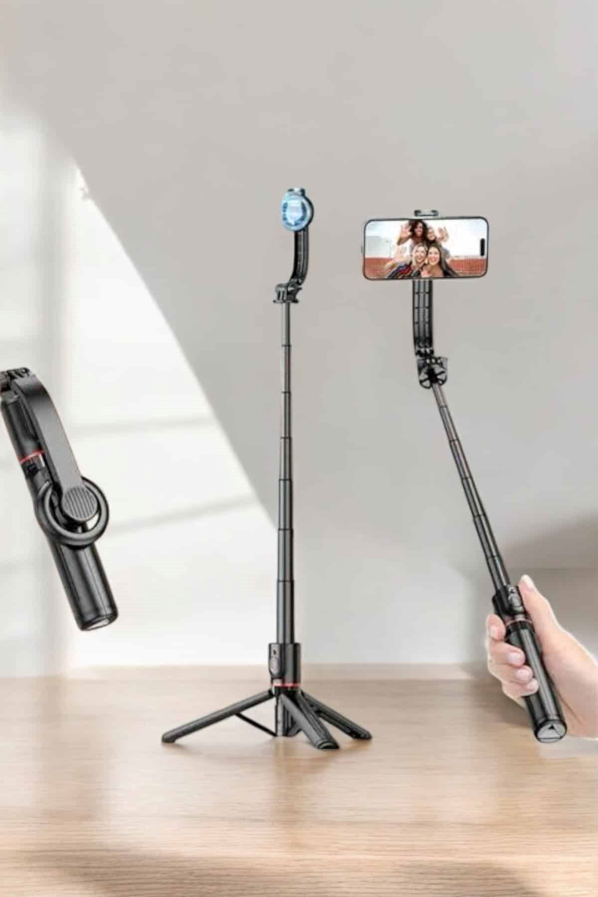 Kumandalı Tripod Telefon Tutucu Selfie Çubuğu 360 Derece Dönebilen