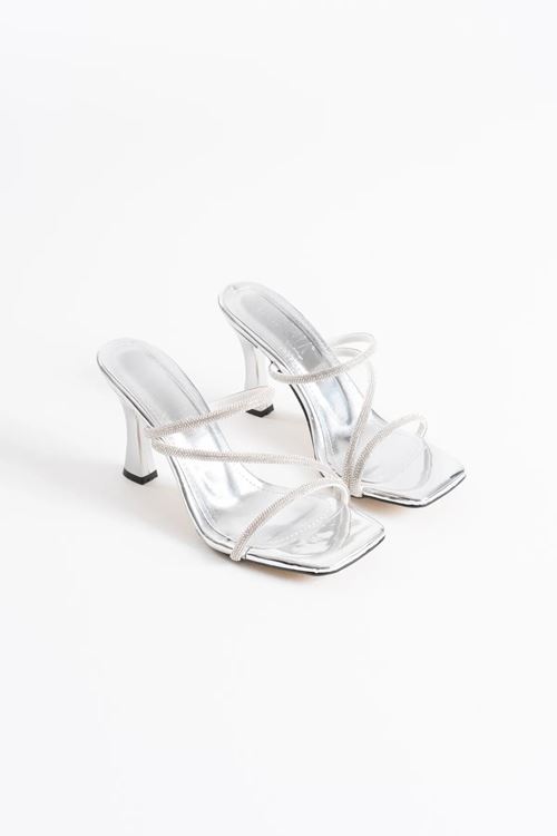 Capella Gümüş Kadın Taşlı Topuklu Terlik