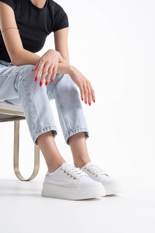 Glown Kadın Beyaz Keten Spor Ayakkabı