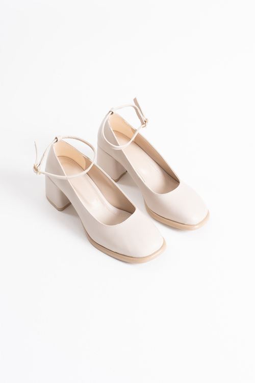 Sansa Bej Cilt Kadın Topuklu Ayakkabı