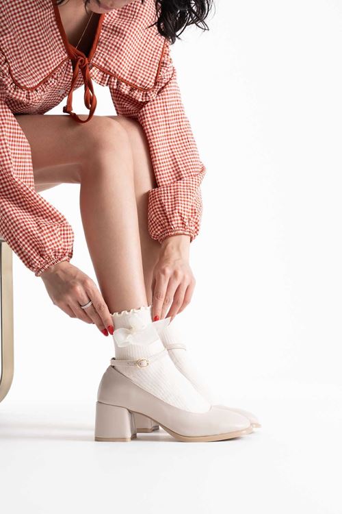 Sansa Bej Cilt Kadın Topuklu Ayakkabı