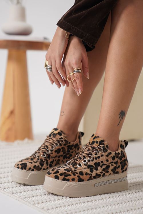 Alice Kadın Leopar Desenli Gizli Topuklu Sneaker