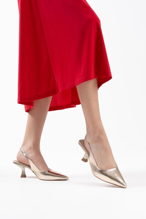 Angelica Kadın Altın Kırışık Rugan Topuklu Ayakkabı