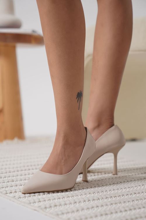 Zelena Kadın Mat Bej Stiletto