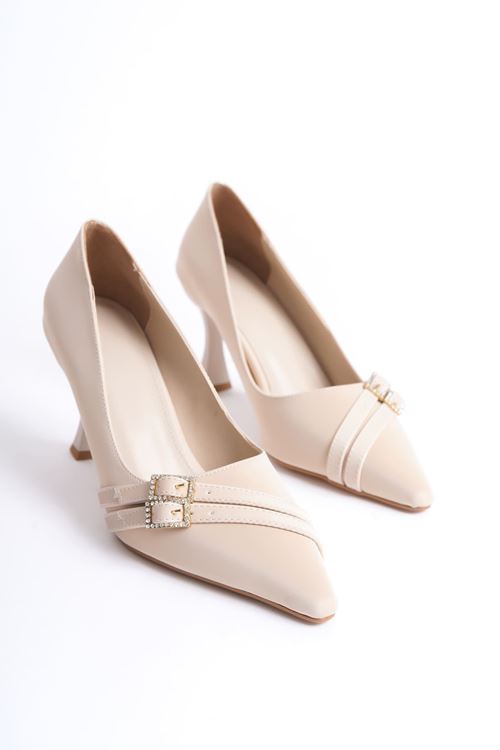 Maya Kadın Bej Saten Topuklu Ayakkabı