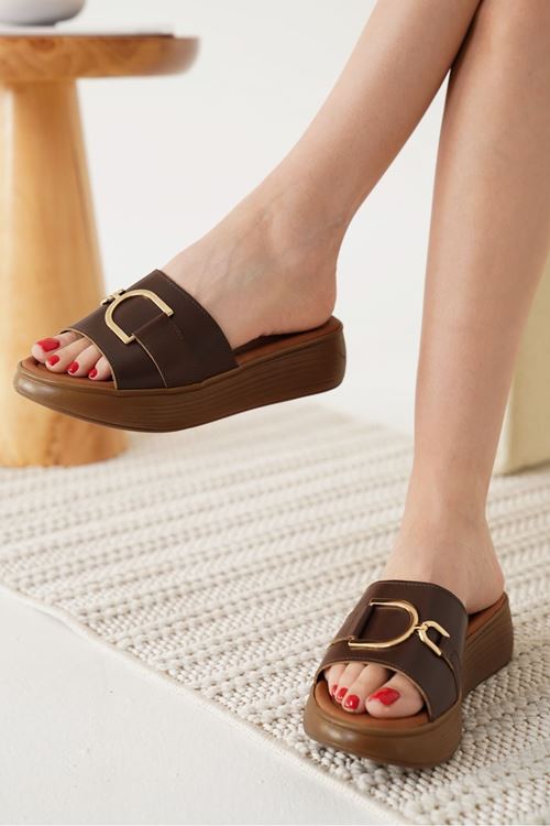 Maria Acı Kahve Hakiki Deri Terlik