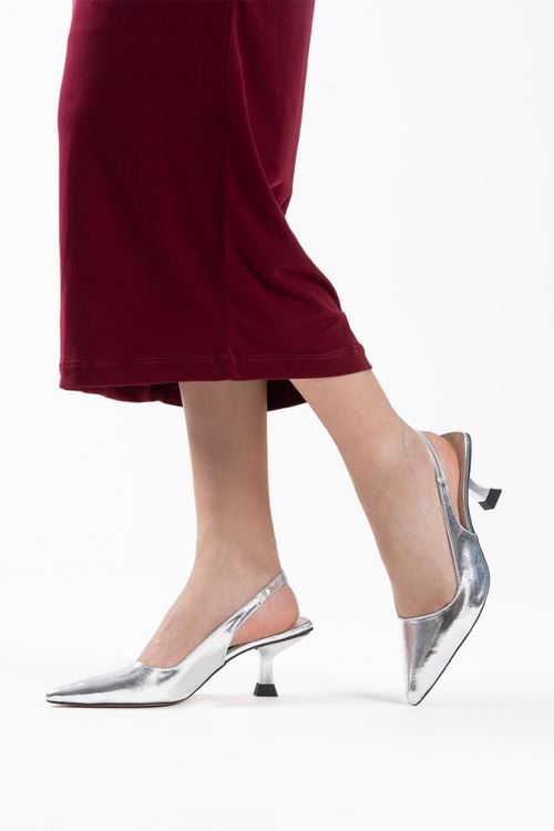 Angelica Kadın Gümüş Kırışık Rugan Topuklu Ayakkabı