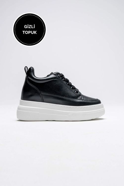 Lauren Kadın Gizli Topuk Beyaz Tabanlı Siyah Spor Ayakkabı