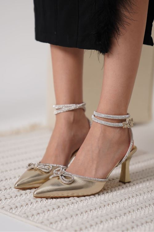 İrina Kadın Altın Taşlı Topuklu Ayakkabı