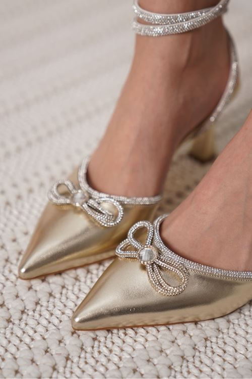 İrina Kadın Altın Taşlı Topuklu Ayakkabı