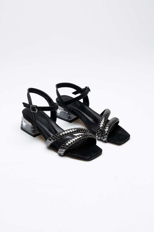 Rule Siyah Taşlı Kadın Topuklu Sandalet