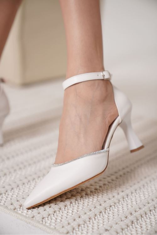 Darla Taşlı Kadın Beyaz Topuklu Ayakkabı