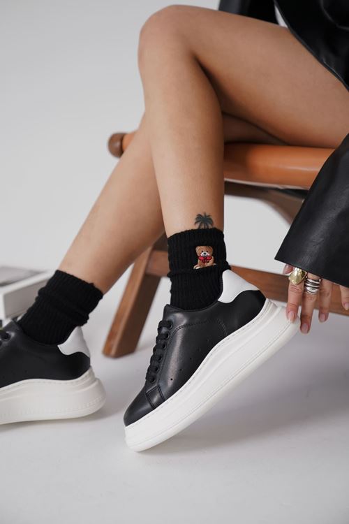 Bella Siyah Beyaz Kadın Spor Ayakkabı