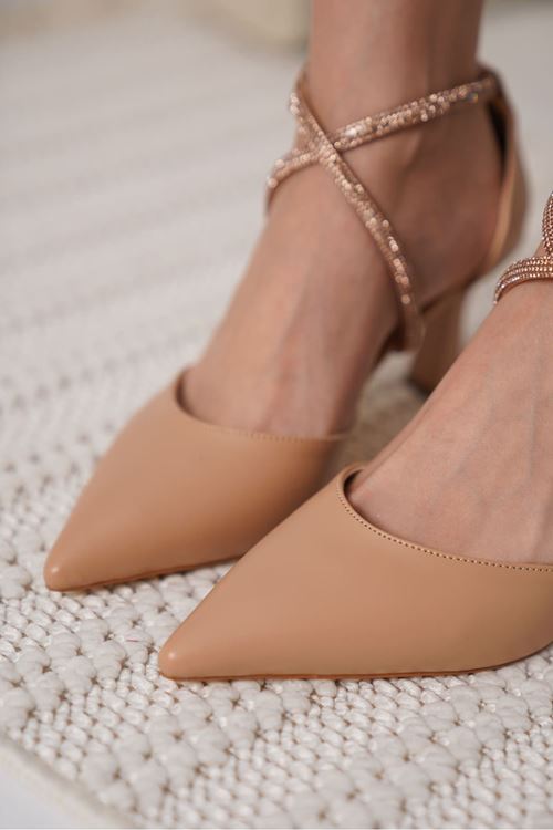 Fiona Taşlı Kadın Nude Topuklu Ayakkabı