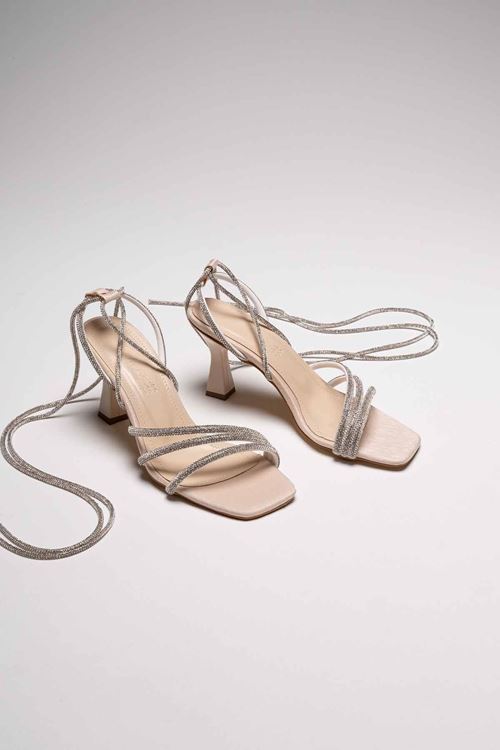 South Bej Taşlı Kadın Topuklu Sandalet