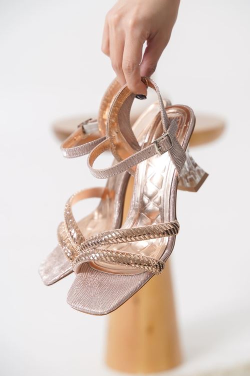 Kendy Rose Gold Taşlı Kadın Topuklu Sandalet