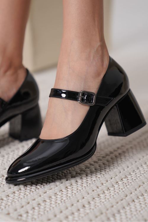 Kelly Siyah Rugan Kadın Topuklu Ayakkabı