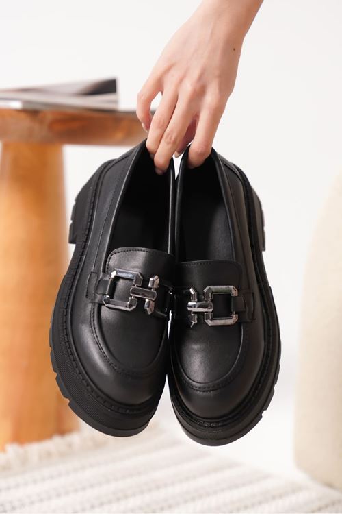 Terry Cilt Siyah Kadın Loafer