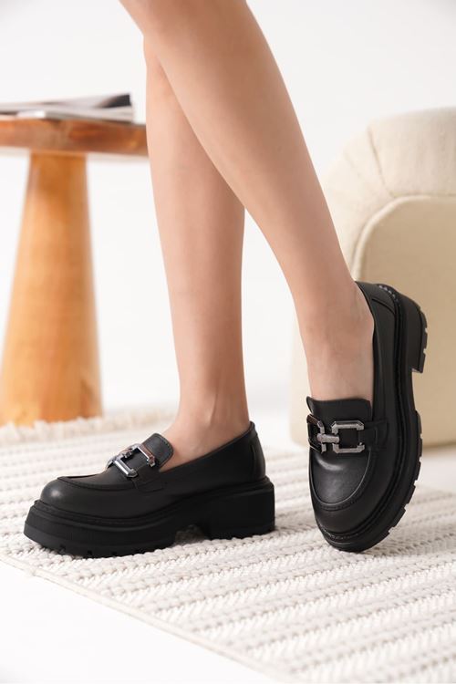Terry Cilt Siyah Kadın Loafer