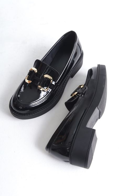 Caro Rugan Siyah Gold Tokalı Kadın Loafer