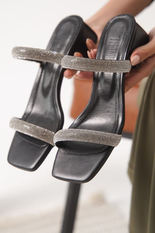 Stella Kalın Topuklu Siyah Kadın Terlik