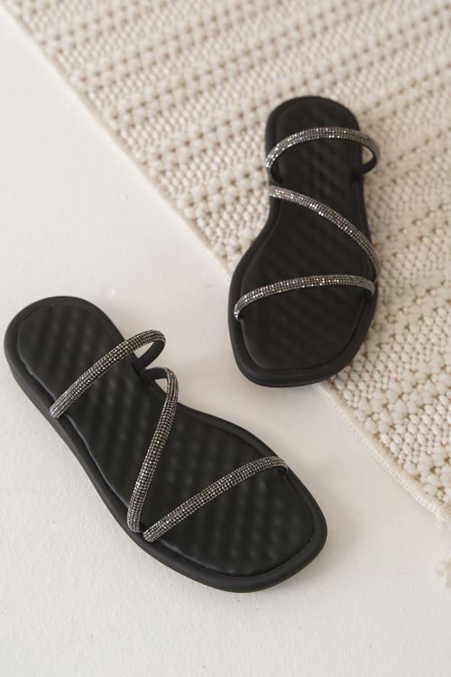 Alba Siyah Kadın Taşlı Terlik