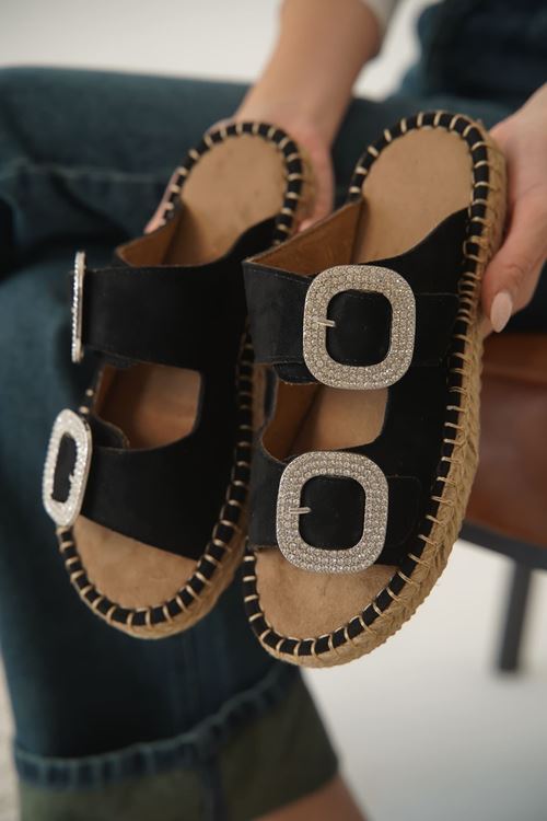 Tyna Süet Siyah Taşlı Kadın Terlik