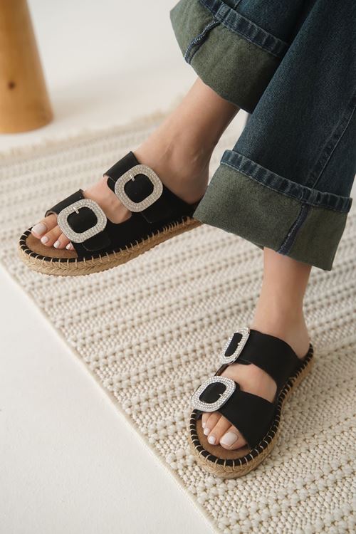 Tyna Süet Siyah Taşlı Kadın Terlik