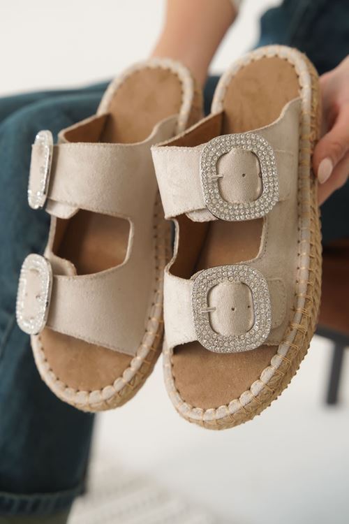 Tyna Süet Bej Taşlı Kadın Terlik