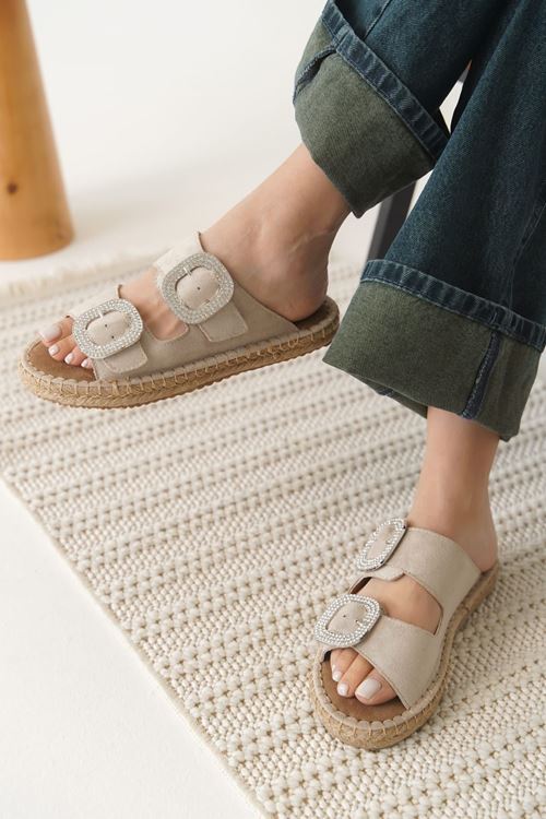 Tyna Süet Bej Taşlı Kadın Terlik