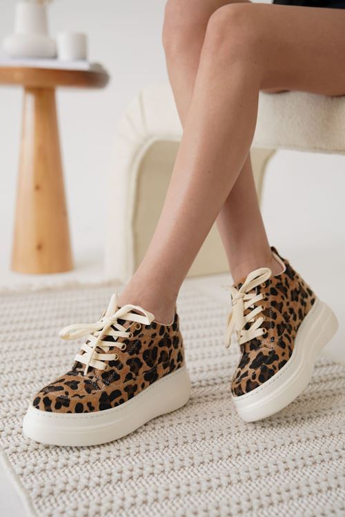 Lauren Kadın Gizli Topuk Beyaz Taban Leopar Spor Ayakkabı