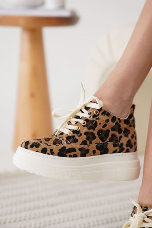 Lauren Kadın Gizli Topuk Beyaz Taban Leopar Spor Ayakkabı